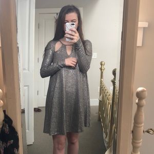 Long Sleeve Silver Mini Dress